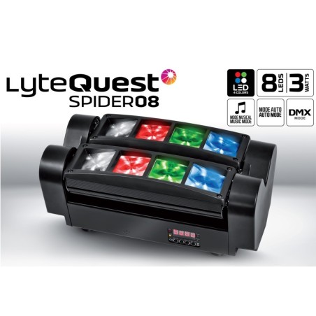 spettacolo di luci LyteQuest SPIDER08 BEAM 8x3W RGB LED bianchi DMX 135 °