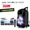 Altavoz activo móvil 700W 12 "LED / USB / BT / SD / FM + micrófono + 3 Luz fija LytOr