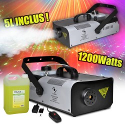 máquina de humo 1200W capacidad 2L + controles remotos pinza + líquido 5L FLASH FLM1200