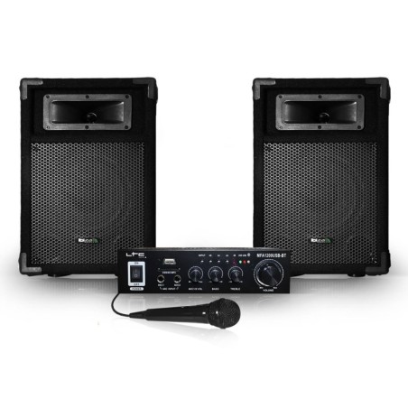 2 altavoces pasivos PA 8 "/ 20 cm 2 vías 2x180W + 100W amplificador estéreo de Karaoke USB / BT + MIC
