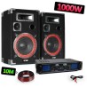 Pack sonorisation 1000W - 2 Enceintes 12" + Amplificateur 2x500W avec EQ + Câblages