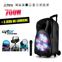 Enceinte mobile amplifiée 700W 12" LED/USB/BT/SD/FM + Micro + Pack Samba Lytor