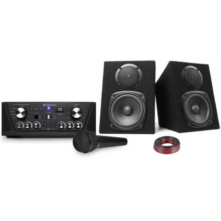 Amplificateur Skytronic karaoké USB/SD/FM 160W + Enceintes compactes 2x100W + Micro noir