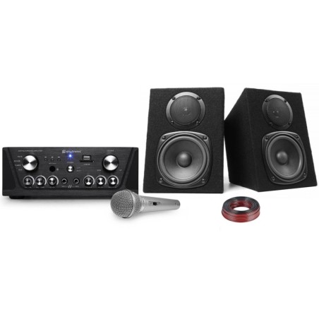 Karaoke versterker Skytronic USB / SD / FM + 160W Compact Speakers 2x100W + Micro zilver
