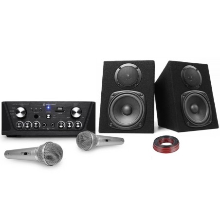 Amplificateur Skytronic karaoké USB/SD/FM 160W + Enceintes compactes 2x100W + 2 Micros SL