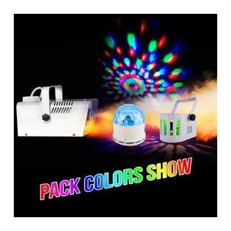 Pack lumière - Machine à fumée 400W à  LEDs ambres + Jeu Astro/Ufo 2en1 + Mini Derby RVBB