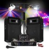 Pack 480W PA Speaker Amp + Mixer + Mic + 4 + Gantry lichteffecten