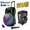Enceinte sono portable batterie 800W - 15" à LED RGB - USB/ MICRO SD/BT/FM + Micro VHF + Tél