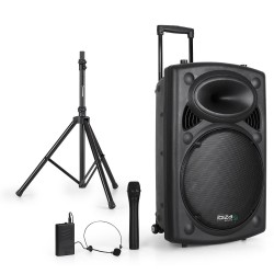 Portable Speaker PA 15 "800W - USB / BT / REC + 2 microfoons VHF - PORT15VHF-BT + Foot