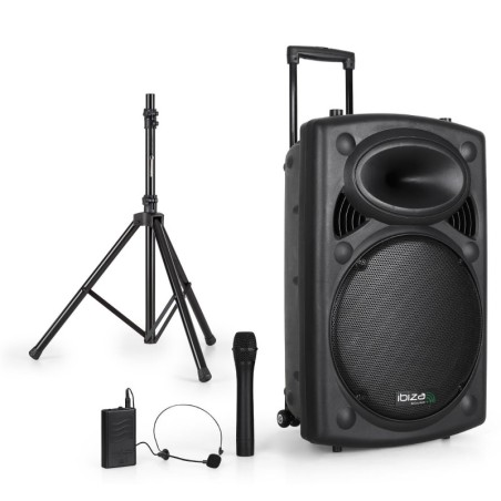 Altavoz portátil de PA 15 "800 W - USB / BT / REC + 2 micrófonos VHF - PORT15VHF-BT + Pie