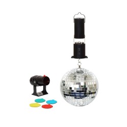 Kit Boule à facettes 15cm avec moteur + Spot avec filtres RVBJ G007BA