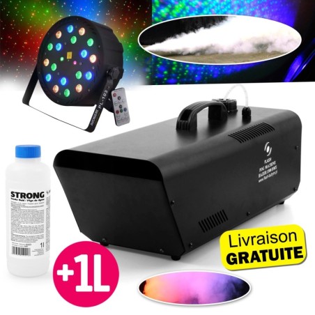 Machine à fumée 1500W DMX - 2 Télécommandes filaire - Flash F1700066-HAZER + 1L + Projecteur 25W LED Avengers PL-103