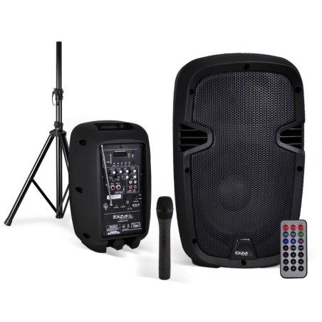 Enceinte mobile amplifiée 8"/20cm 300W USB/SD/BT + Micro VHF + Pied HYBRID8VHF-BT