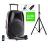 Enceinte active autonome GEMINI ES15-TOGO 15" - 800W - USB/SD/BT + 2 micros sans fil + tel + PIED