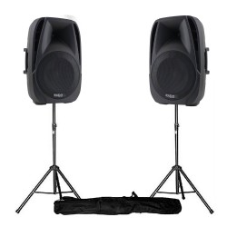 Enceintes actives 10"/25CM 500W USB/SD/BT + pieds