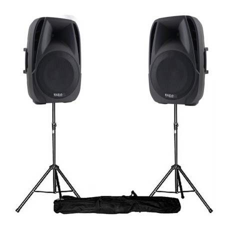 Enceintes actives 10"/25CM 500W USB/SD/BT + pieds