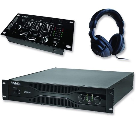 Pack sonorisation amplificateur 2000W SA2000 + Table de mixage 3 voies 5 entrées + Casque