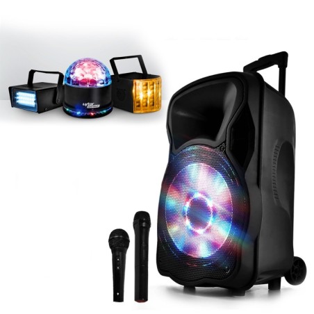 Altavoz activo móvil 700W 12 "LED / USB / BT / SD / FM + micrófono + Paquete Derby Lytor
