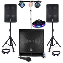 Pack sono 2400W BMS1812 + pied + jeux de lumière Montana + Aydene + Ovni