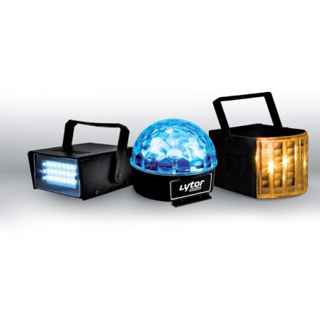 PACK ZIRKUS Lytor - 3 Jeux de lumière stroboscope + dôme ASTRO 6 LEDs + Derby 4 LEDs RGBW