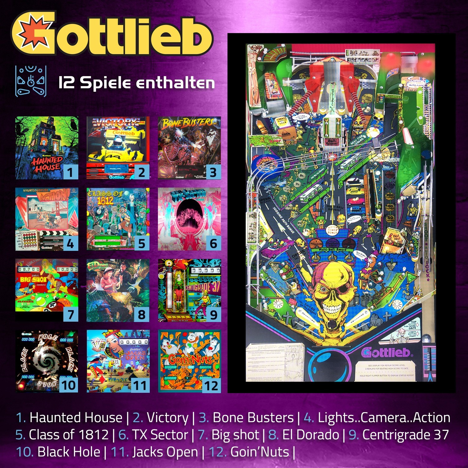 Flipper numérique avec écran LCD 24 sur pied - 12 jeux inclus - 4