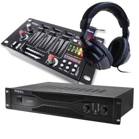 Verpakking PA versterker 500W SA500 + Mixer 4 kanalen 7 registers + Helm