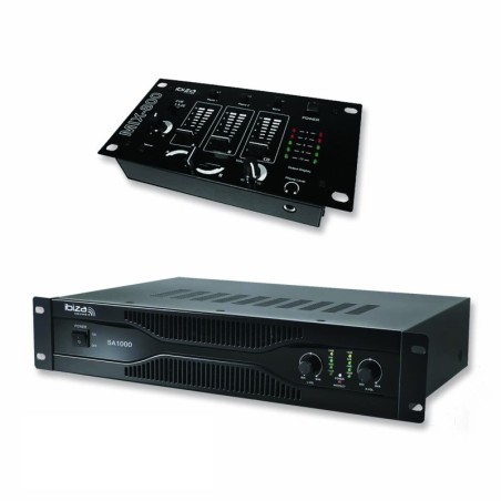 Verpakking PA versterker 700W SA1000 + mixer 3 kanalen 5 MIX800 ingangen