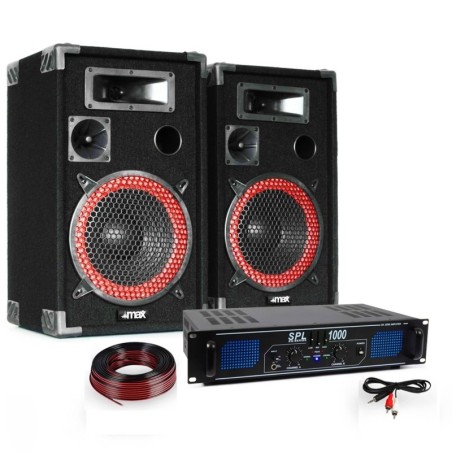 Pack sonorisation 1000W - 2 Enceintes 12" + Amplificateur 2x500W avec EQ + Câblages