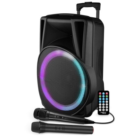 Enceinte Active - FestiSound FESTI15 - 15" 38CM - 700W - sur Batterie - Effet RING LED - USB SD Bluetooth TWS - 2 Micros
