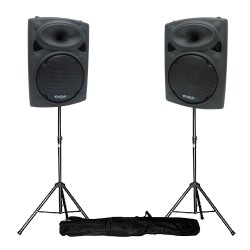 Enceintes amplifiées 12" 30cm 1400W USB/BT + pieds