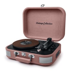 Platine vinyle stéréo saumon 33/45/78 tours avec enceintes intégrées - USB/SD/AUX - Prise casque