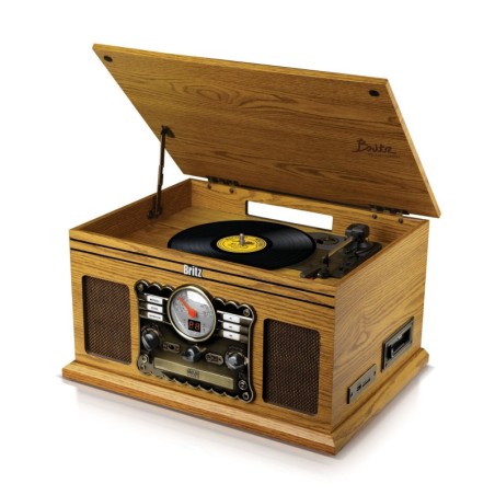 Tourne-Disque - Britz BZ-TP070 - 2x50W- 33/45/78 Tours - USB SD / Bluetooth RADIO FM / Lecteur CD/Casette  - 2 HP Stéréo - Bois