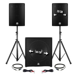 Pack sonorisation DJ 2400W - Subwoofer 46cm + 2 Enceintes 30cm + Pieds - BMS1812