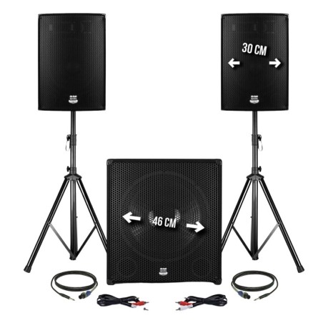 Pack sonorisation DJ 2400W - Subwoofer 46cm + 2 Enceintes 30cm + Pieds - BMS1812