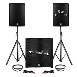 Pack sonorisation DJ 2400W - Subwoofer 46cm + 2 Enceintes 30cm + Pieds - BMS1812 PACK-BMS1812-N