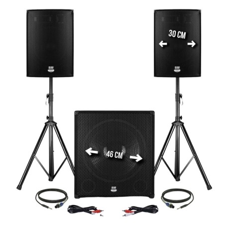 Pack sonorisation DJ 2400W - Subwoofer 46cm + 2 Enceintes 30cm + Pieds - BMS1812 PACK-BMS1812-N
