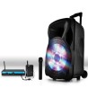 Mobile speaker audio 800W 15 "LED / USB / BT / SD / FM + Wireless Mics / fascia PARTY15