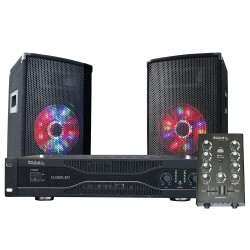 Kit Sono 2 Enceintes 10" 2X250W + Table mixage USB/BT + Ampli + Micro