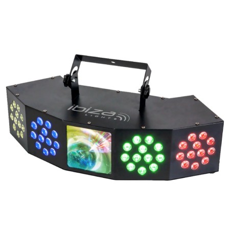Jeu de lumière Ibiza light COMBI-FX4, effet 3-en-1 Wash/Strobe 4 x 12 LED RGBW Moone 144 LED RGB avec DMX