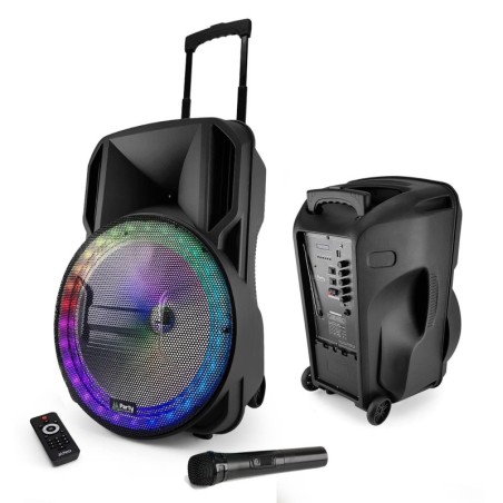 Enceinte sono portable batterie 800W - 15" à LED RGB - USB/ MICRO SD/BT/FM + Micro VHF + Tél
