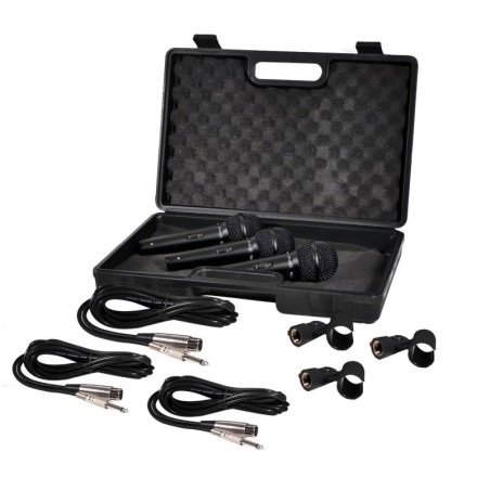 Kit de microphone vocal professionnel filaire dynamique Soundlab avec 3 microphones et étui de transport