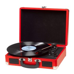 Platine disques disques vinyles Denver  VPL-120 RED, Haut-parleurs intégrés, Sortie Phono, pour vinyles 33 1/3, 45 et 78 Tours