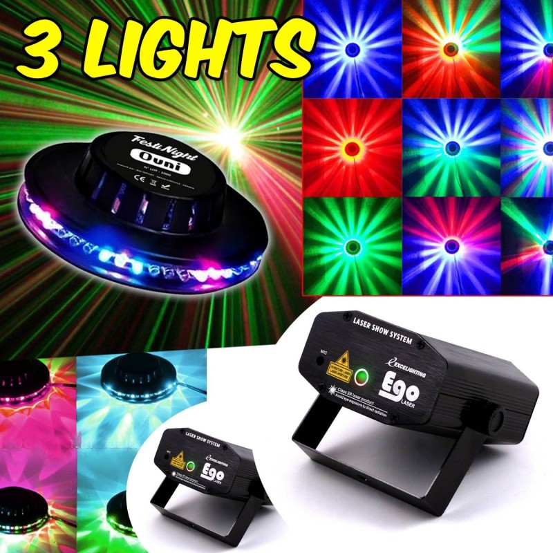 Ensemble 3 Mini Effets Lumière LED Ibiza - Boule à Facettes, Disco Ball, Gyrophare, Fonctionne Sur Piles