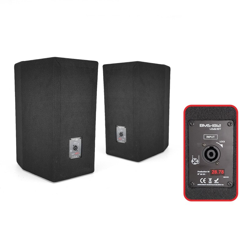 Pack Sono BM Sonic BMS1812-USB-BT - 2400W - Sub 18" + 2 Enceintes 12" + Pieds + Câbles + Télécommande