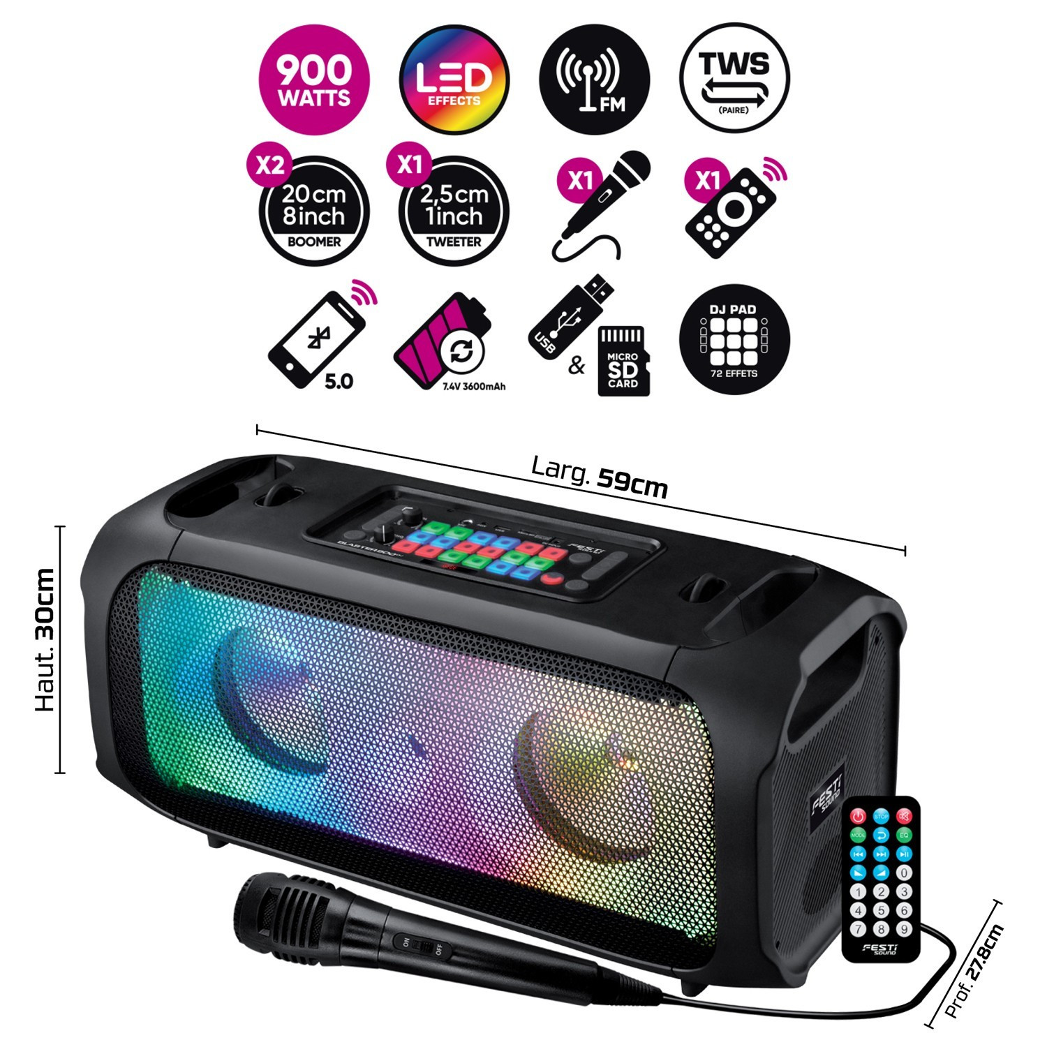 BoomToneDJ BOOMaster 900 – Enceinte Portable Puissante Avec Lumières LED, Bluetooth, Batterie Longue Durée – Idéale Pour Fêtes Et événements