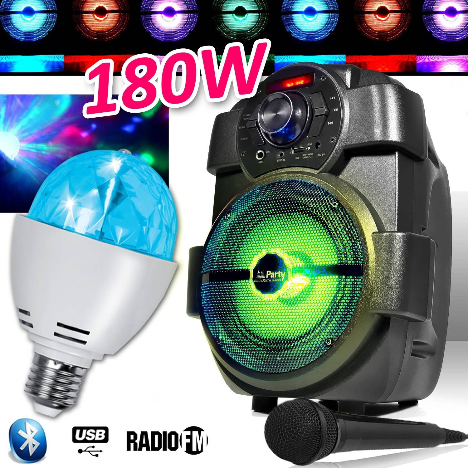 Pack Karaoké Ibiza Avec Enceinte 700W, écran 14,1", 2 Micros, Lumières LED - Idéal Pour Fêtes, Soirées, événements