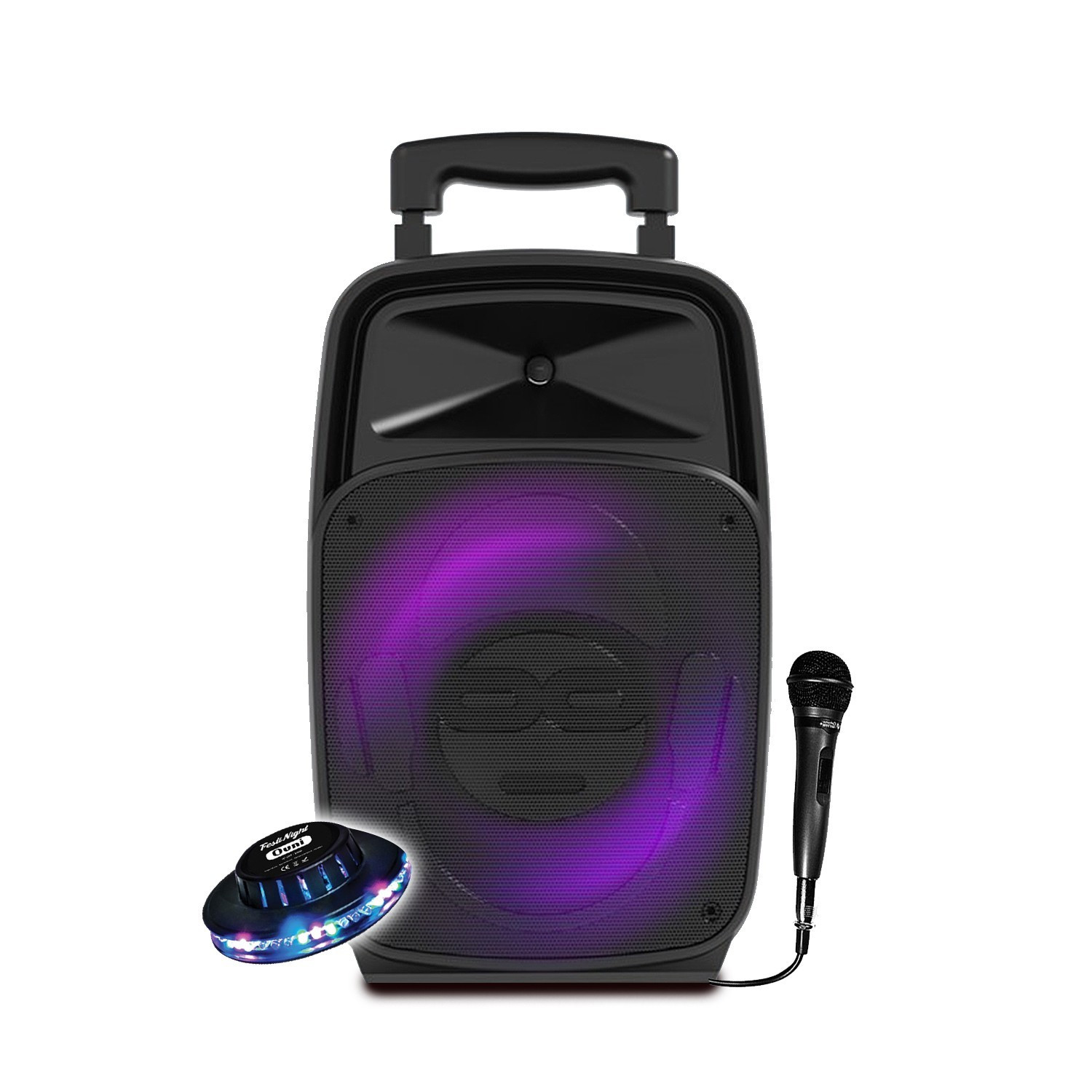 COLORBABY – Enceinte Karaoké 80 W Avec Microphone – Lumières RVB, TWS Stéréo, USB, MicroSD, Radio – Batterie Rechargeable – Portable 19x15x16 Cm – 47893