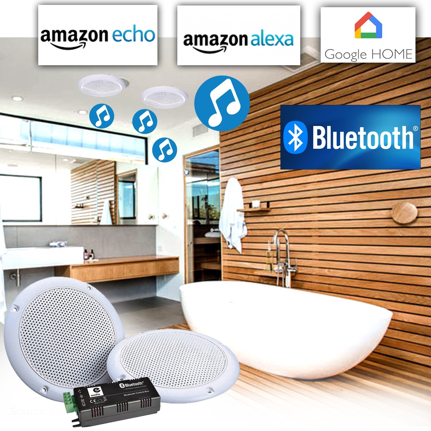 Herdio 4 Pouces Haut-parleurs Bluetooth de Plafond de 10,2 cm, Enceinte encastrable Plafond de Salle de Bains Blanc, 480 W, Parfaits pour la Salle de Bain, la Cuisine, Le Salon(4 Haut-parleurs
