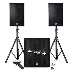 Pack sonorisation - BM SONIC BMS-1815 - 2700W - Enceintes DJ 15" + Caisson 18" + Pieds - USB/BLUETOOTH