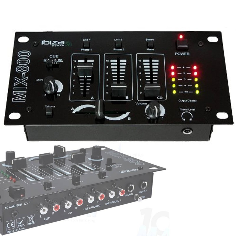 Paire Enceintes Sono Passives Ibiza Disco10b Trapézoïdales 10" 1000W + Table Mixage + Câble PC